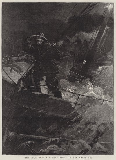 The Look Out, a Stormy Night in the North Sea by Charles J. Staniland